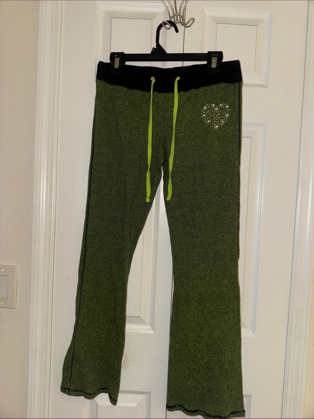 Derek Heart Green Knit pants with Black Waistband & Neon Drawstring